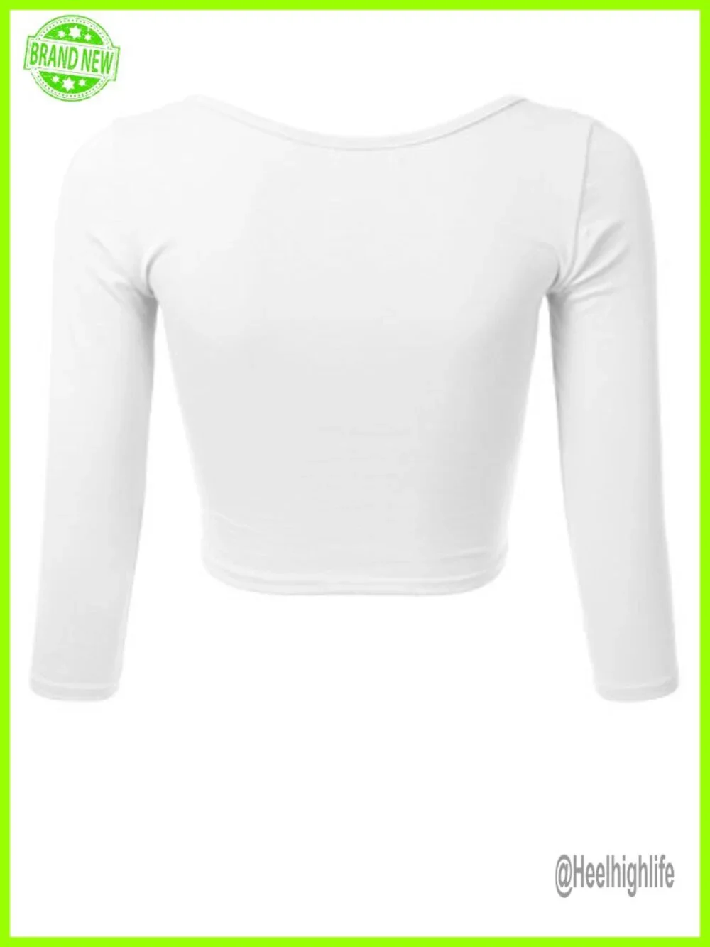 Womens Cotton 3/4 Sleeve Scoop Neck Slim Fit Crop Top Pullover